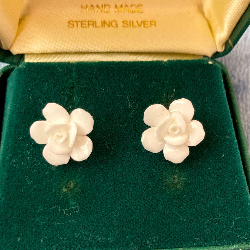 Sterling Silver White Floral Earrings